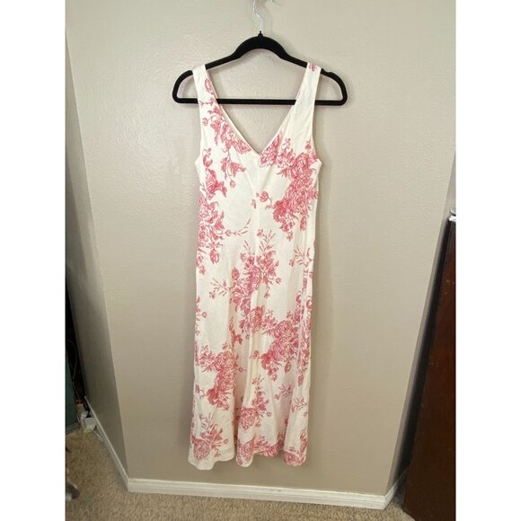 Jones New York Womens Red & White Floral Midi Dress Linen 12 Sleeveless V-Neck - Picture 5 of 7